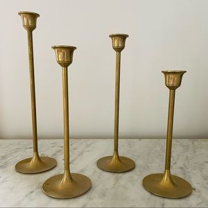 Vintage Midcentury Modern Brass Candlestick Holders Set of 4